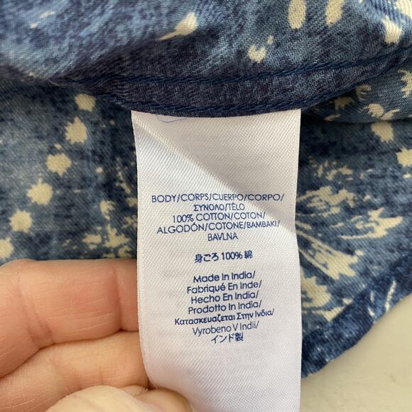 Chaps Top Women 3X Blue Patchwork Paisley Floral Bandana Print Button Front Boho - Picture 8 of 11